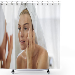 Personality  Woman Applying Moisturising Creme On Her Face Shower Curtains