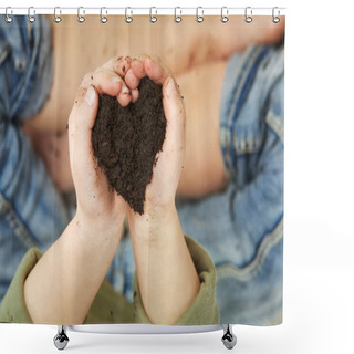 Personality  Child Hands Holding Soil In Heart Shape Shower Curtains