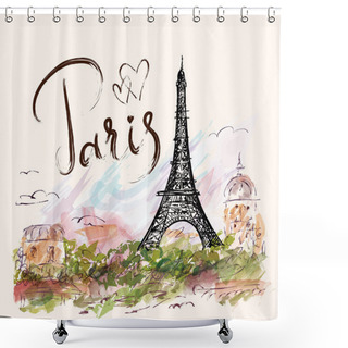 Personality  Illustration With Eiffel Tower, Paris Shower Curtains