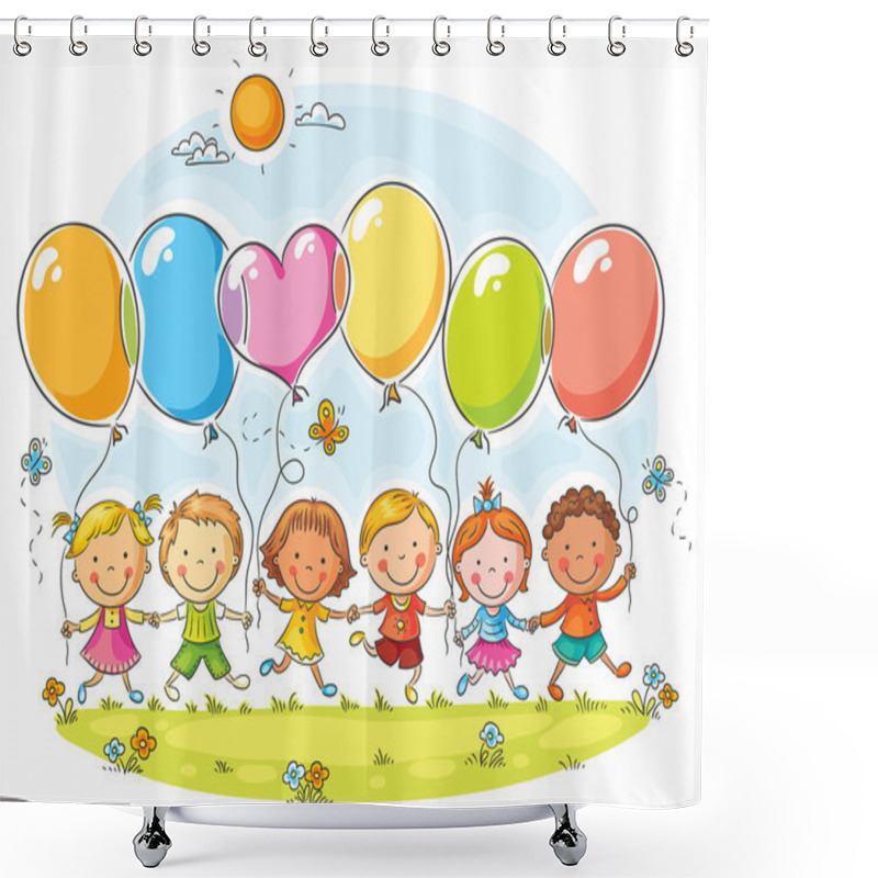 Personality  Kids with Balloons shower curtains