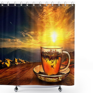 Personality  Cup Of Tea At Sunset  Shower Curtains