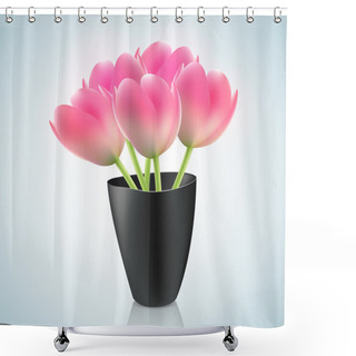 Personality  Pink Tulips In Vase Illustration Shower Curtains