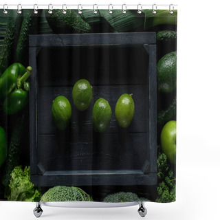 Personality  Top View Of Lime In Wooden Box Between Green Vegetables, Healthy Eating Concept Shower Curtains