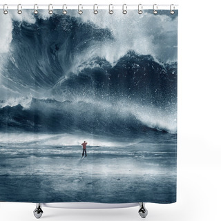 Personality  Huge Tidal Wave With Man Shower Curtains