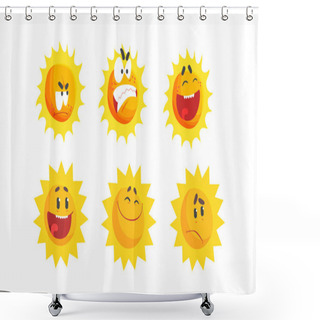 Personality  Cartoon Sun Expressing Different Emotions Vector Set Shower Curtains