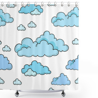 Personality  Seamless Pattern Blue Clouds On A White Background. Shower Curtains