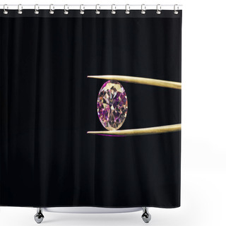 Personality  Colorful Pure Sparkling Diamond In Tweezers Isolated On Black Shower Curtains