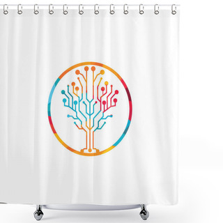 Personality  Digital Tree Vector Logo Design. Technology Logo Template Design Vector. Shower Curtains