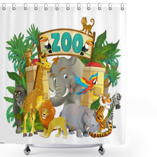 Personality  Cartoon Zoo - Illustration For The Children Shower Curtains