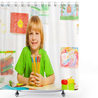 Personality  Nice Boy With Pencils Shower Curtains