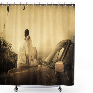 Personality  Couple Hugging And Admiring Panorama Shower Curtains