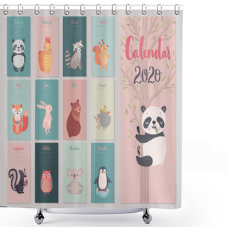 Personality  Calendar 2020 With Animals . Cute Forest Characters. Shower Curtains