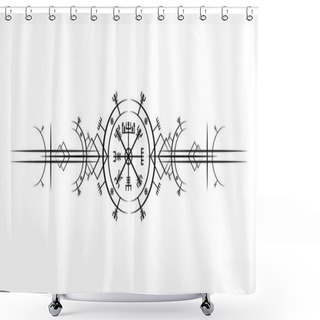 Personality  Magic Ancient Viking Art Deco, Vegvisir Magic Navigation Compass Ancient. The Vikings Used Many Symbols In Accordance To Norse Mythology,  Widely Used In Viking Society. Logo Icon Wiccan Esoteric Sign Shower Curtains