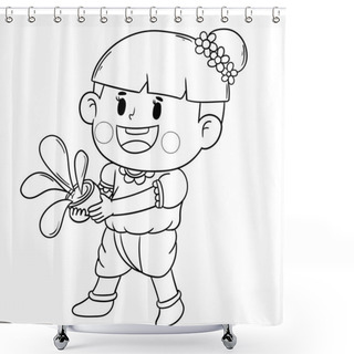 Personality  Cute Little Children Playing With Water Gun On Songkran Day.Hand Drawn Styles  Shower Curtains