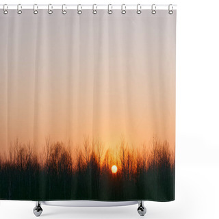 Personality  Red Sun At Sunset Over The Forest 2020 Shower Curtains