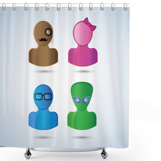 Personality  Vector Set Of Four Different Faces. Shower Curtains