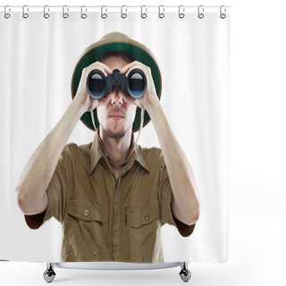 Personality  Explorer Looking Through Binoculars Shower Curtains