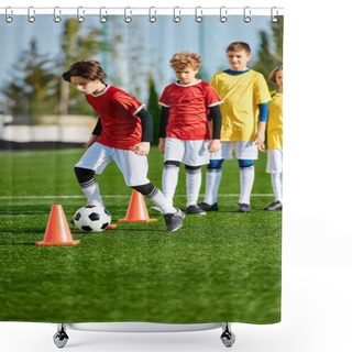 Personality  A Group Of Young Children Energetically Playing A Game Of Soccer, Running, Kicking, And Laughing On A Grassy Field. Some Kids Are Dribbling The Ball, While Others Are Attempting To Score Goals. The Game Is Filled With Excitement And Teamwork. Shower Curtains