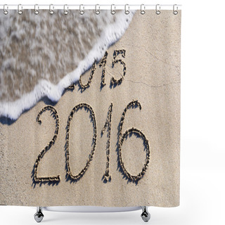 Personality  Happy New Year 2016 Replace 2015 Concept On The Sea Beach Shower Curtains