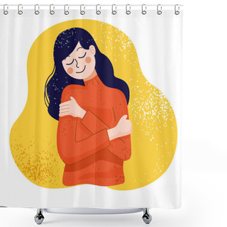 Personality  Love Yourself Concept, Woman Hugging Herself, Vector Illustration Shower Curtains