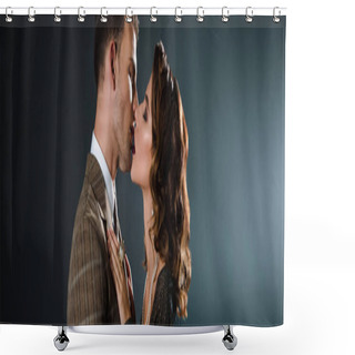 Personality  Panoramic Shot Of Couple Kissing And Hugging On Black  Shower Curtains