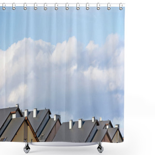 Personality  Row House Roofs, Condo Rooftop Panorama And Bright Summer Cloudscape Shower Curtains
