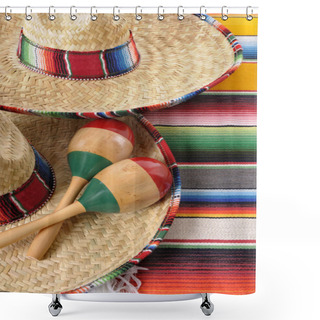 Personality  Mexican Sombreros With Maracas And Traditional Serape Blankets. Shower Curtains