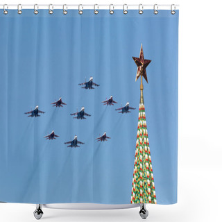 Personality  MOSCOW - MAY 9: Aerobatic Demonstration Team Swifts On Mig-29 An Shower Curtains