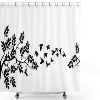 Personality  Tree Silhouette With Birds Flying Shower Curtains