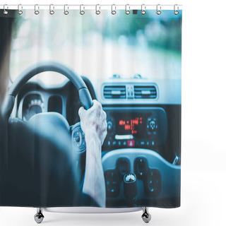 Personality  Modern Car Interior: Male Hands On A Sports Car Steering Wheel Shower Curtains