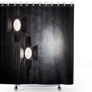 Personality  Lighting Equipment On A Black Background Old Shabby Wall Shower Curtains