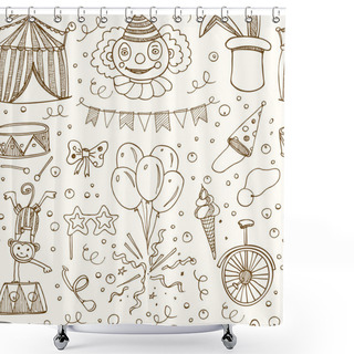 Personality  Hand Drawn Sketch Circus Seamless Pattern Shower Curtains