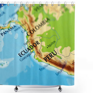 Personality  World Map Of South America And Colombia, Ecuador And Peru Countries In Sharp Focus Shower Curtains