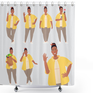 Personality  Young Beautiful Plus Size Woman. Body Positive Vector Illustration. Shower Curtains