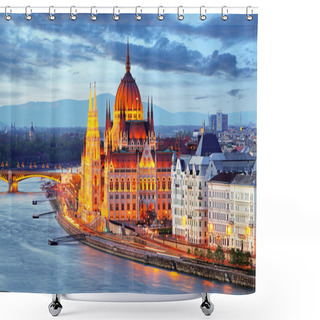Personality  Budapest, Hungary Parliament At Night Shower Curtains