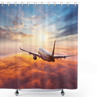 Personality  Passengers Commercial Airplane Flying Above Clouds Shower Curtains