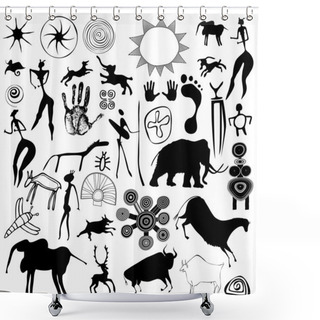 Personality  Cave Painting - Primitive Art - Vector Shower Curtains