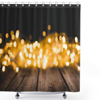Personality  Christmas Bokeh Lights On Wooden Surface Shower Curtains