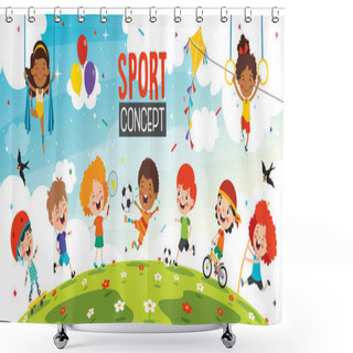 Personality  Sport Concept Design With Funny Children Shower Curtains