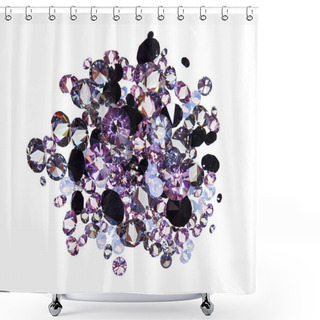 Personality  Many Small Purple Diamond (jewel) Stones Heap Isolated On White Shower Curtains