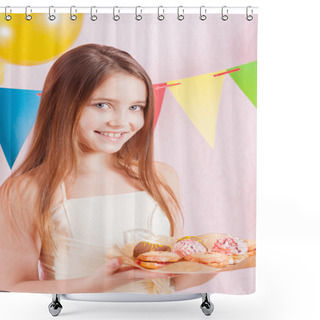 Personality  Girl In Birthday Party With Cakes Shower Curtains