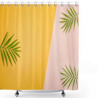 Personality  Palm Tree Leaves On Vibrant Pink And Yellow Background. Tropical Summer Theme. Shower Curtains