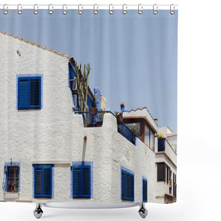 Personality  Cactus On House Terrace With Clear Sky At Background, Catalonia, Spain  Shower Curtains