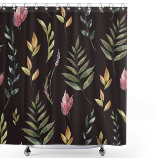 Personality  Watercolor Vintage Floral Summer Seamless Pattern. Natural Botanical Texture On Black Background. Dry Flowers Wallpaper Shower Curtains