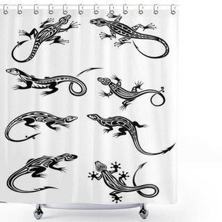 Personality  Lizard Tattoos With Tribal Ornaments Shower Curtains
