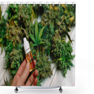 Personality  Medicinal Cannabis With Extract Oil In A Bottle Shower Curtains