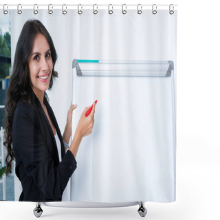 Personality  Pregnant Businesswoman Writing On Whiteboard Shower Curtains
