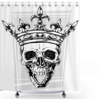 Personality  Graphic Black And White Human Skull With Crown Shower Curtains