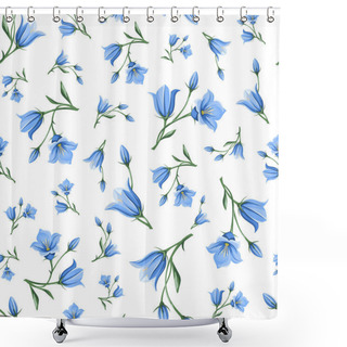 Personality  Vector Seamless Pattern With Blue Bluebell (campanula) Flowers On A White Background. Shower Curtains
