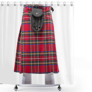 Personality  Cropped View Of Scottish Man In Red Kilt With Leather Belt Bag Isolated On White Shower Curtains